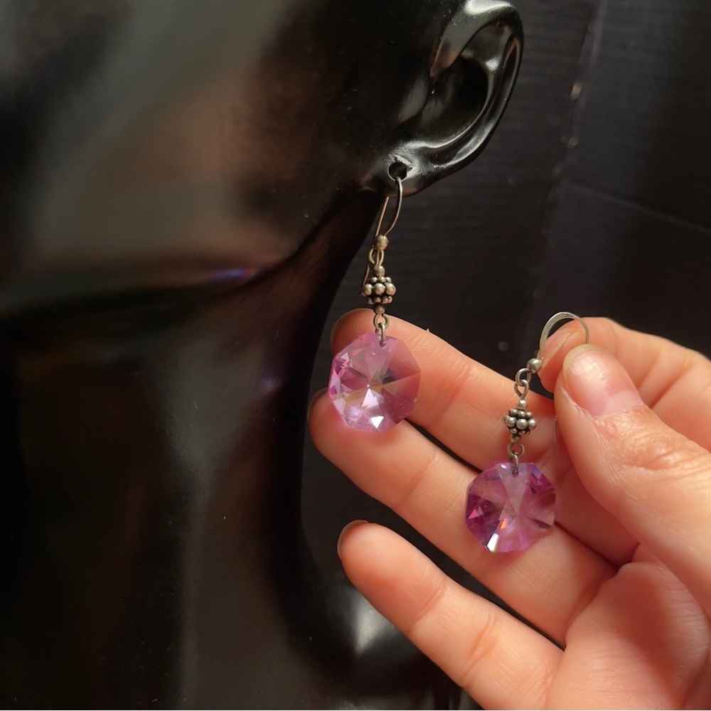 Sterling Silver Purple Statement Circle Cut Gem Hook Earrings - Picture 2 of 10